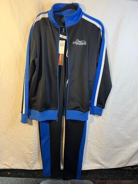 Black & Royal Blue Track Jacket and Pants Set with Script Logo S NWT
